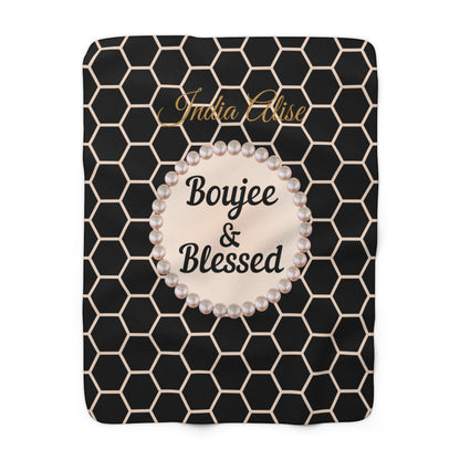 Personalized Luxurious Boujee & Blessed Pearl-Framed Sherpa Fleece Blanket - 2 Sizes and 3 Designs