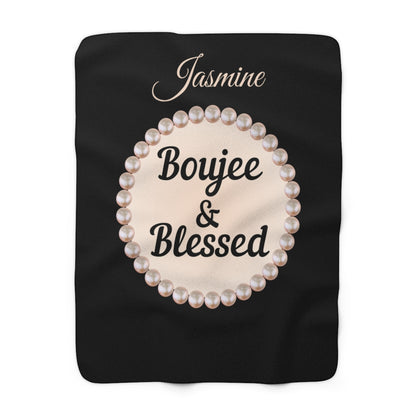 Personalized Luxurious Boujee & Blessed Pearl-Framed Sherpa Fleece Blanket - 2 Sizes and 3 Designs