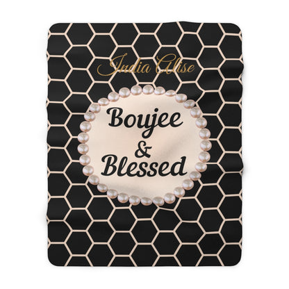 Personalized Luxurious Boujee & Blessed Pearl-Framed Sherpa Fleece Blanket - 2 Sizes and 3 Designs