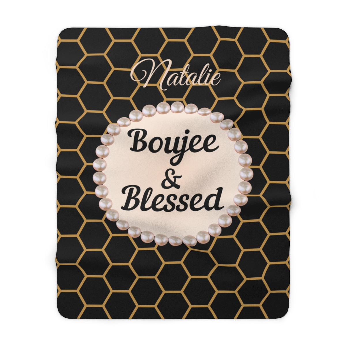 Personalized Luxurious Bee Boujee Pearl-Print Sherpa Fleece Blanket - 2 Sizes and 3 Designs