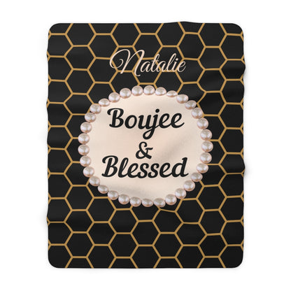 Personalized Luxurious Boujee & Blessed Pearl-Framed Sherpa Fleece Blanket - 2 Sizes and 3 Designs