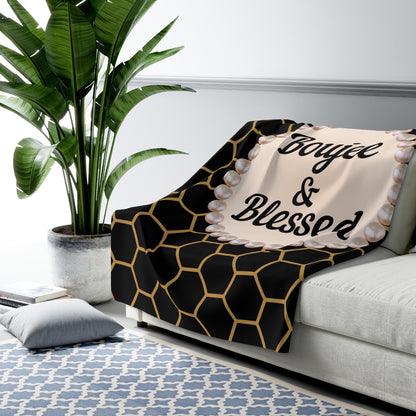 Personalized Luxurious Boujee & Blessed Pearl-Framed Sherpa Fleece Blanket - 2 Sizes and 3 Designs