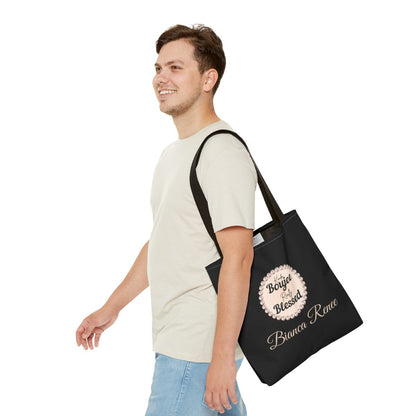 Personalized “Kinda Boujee, Really Blessed” Luxe Tote — Black, Peach Honeycomb & Golden Honeycomb