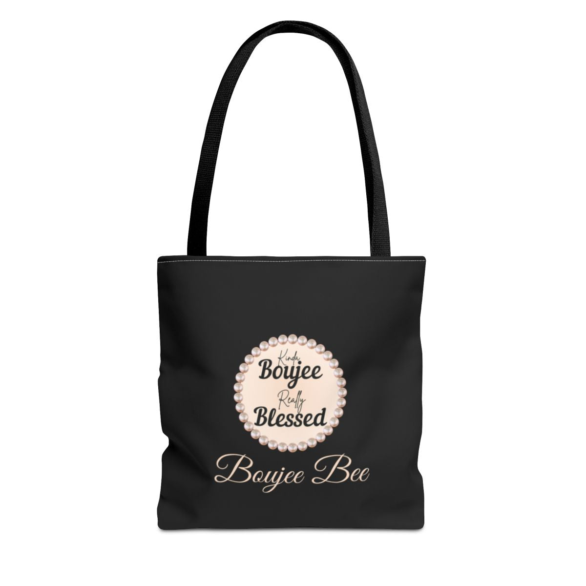 Personalized “Kinda Boujee, Really Blessed” Luxe Tote — Black, Peach Honeycomb & Golden Honeycomb