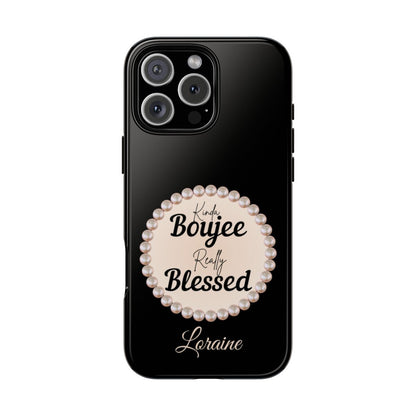 Personalized Boujee - Themed Tough iPhone 16 Pro Max Case (Black or Pearl Emblem)