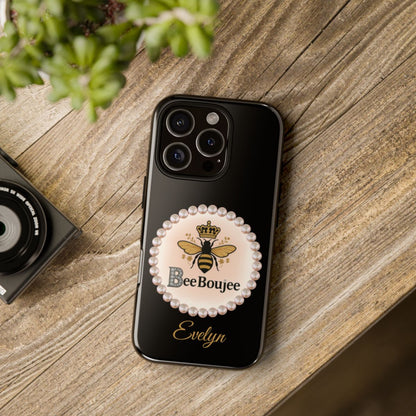 Personalized Boujee-Themed Tough iPhone 16 Pro Case (Black and Pearl Emblem)