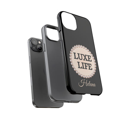 Personalized Luxe Life Themed Tough iPhone Cases 14/15/16 Plus/Pro/Pro Max (Black and Pearl Emblem)
