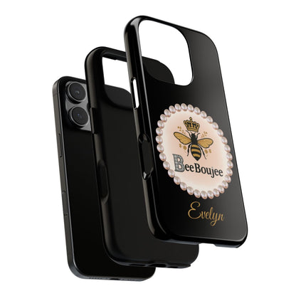 Personalized Boujee-Themed Tough iPhone 16 Pro Case (Black and Pearl Emblem)