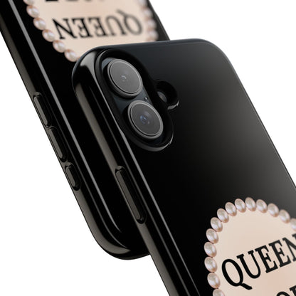 Personalized Boujee-Themed Tough iPhone 16 Plus Case (Black and Pearl Emblem)