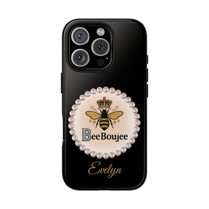 Personalized Boujee-Themed Tough iPhone 16 Pro Case (Black and Pearl Emblem)