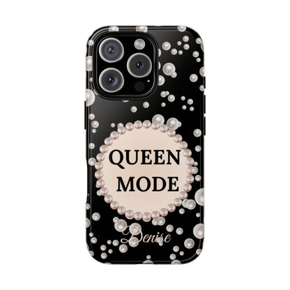 Personalized Boujee-Themed Tough iPhone 16 Pro Case (Black and Pearl Emblem)
