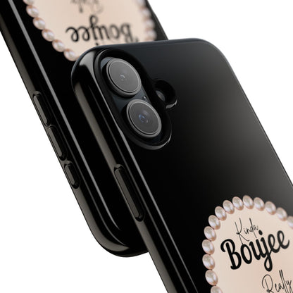 Personalized Boujee-Themed Tough iPhone 16 Plus Case (Black and Pearl Emblem)