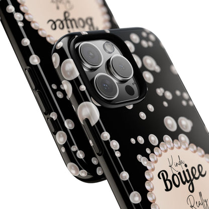 Personalized Boujee - Themed Tough iPhone 16 Pro Max Case (Black or Pearl Emblem)