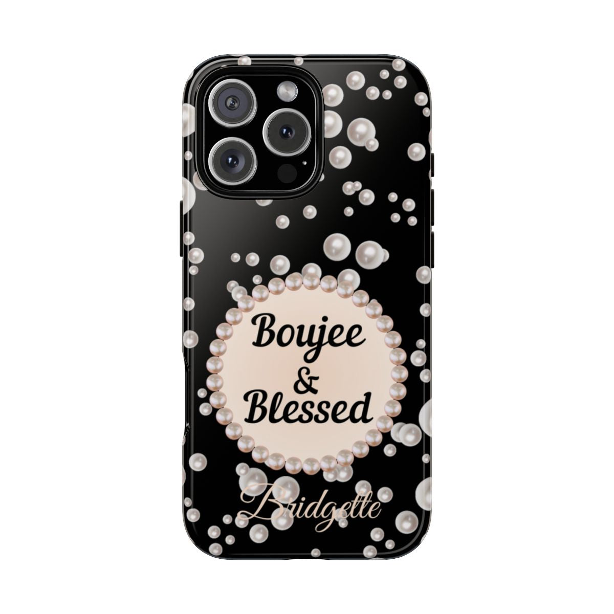 Personalized Boujee - Themed Tough iPhone 16 Pro Max Case (Black or Pearl Emblem)
