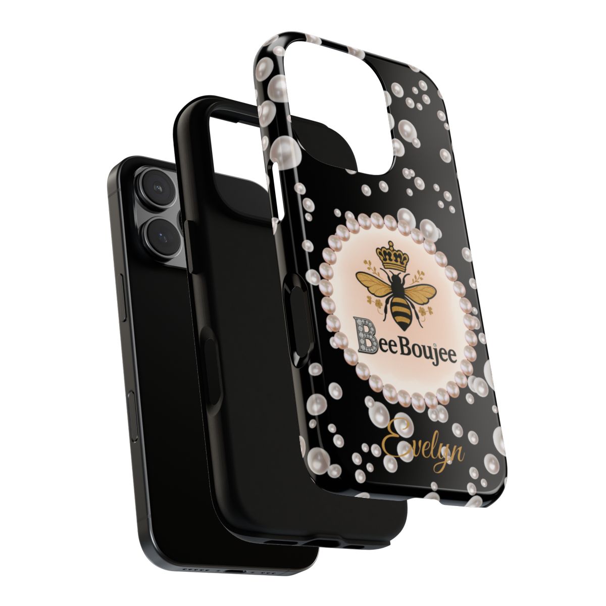 Personalized Boujee-Themed Tough iPhone 16 Pro Case (Black and Pearl Emblem)