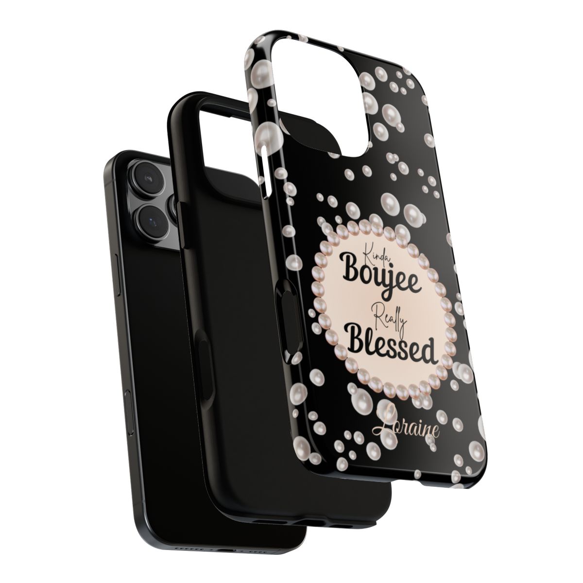 Personalized Boujee - Themed Tough iPhone 16 Pro Max Case (Black or Pearl Emblem)