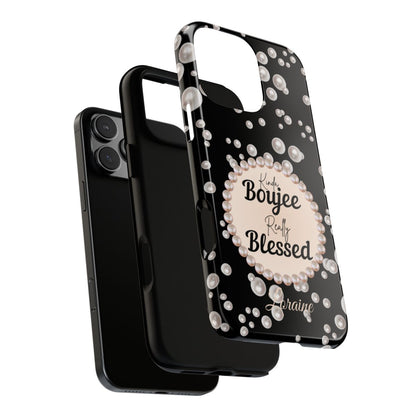 Personalized Boujee - Themed Tough iPhone 16 Pro Max Case (Black or Pearl Emblem)