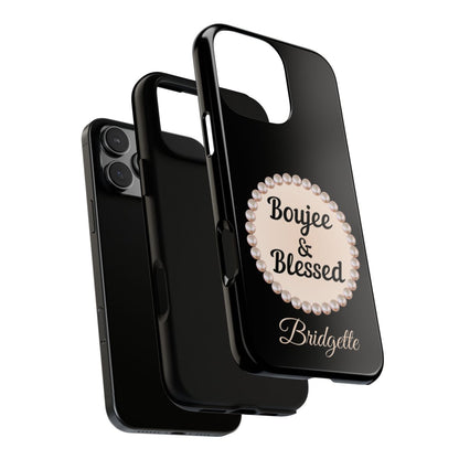 Personalized Boujee - Themed Tough iPhone 16 Pro Max Case (Black or Pearl Emblem)