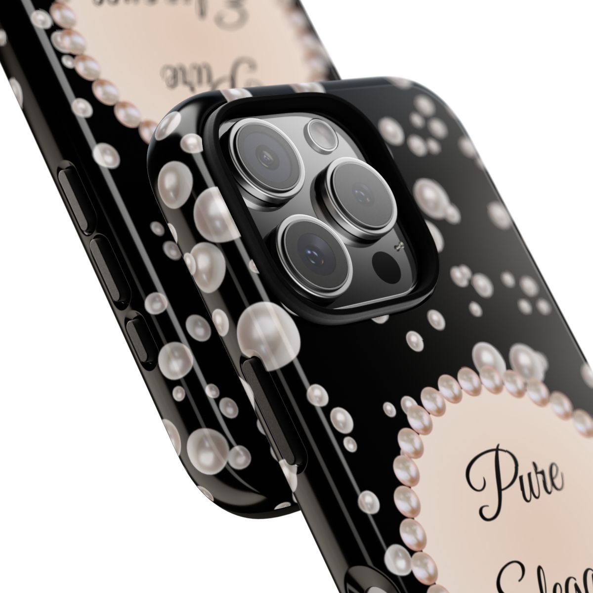 Personalized Boujee-Themed Tough iPhone 16 Pro Case (Black and Pearl Emblem)