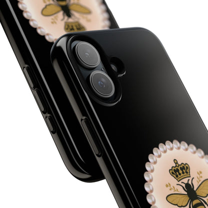 Personalized Boujee-Themed Tough iPhone 16 Plus Case (Black and Pearl Emblem)