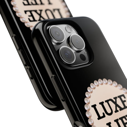 Personalized Boujee-Themed Tough iPhone 16 Pro Case (Black and Pearl Emblem)