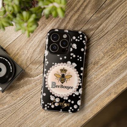Personalized Boujee-Themed Tough iPhone 16 Pro Case (Black and Pearl Emblem)