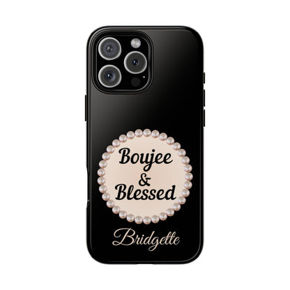 Personalized Boujee - Themed Tough iPhone 16 Pro Max Case (Black or Pearl Emblem)