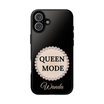 Personalized Boujee-Themed Tough iPhone 16 Plus Case (Black and Pearl Emblem)