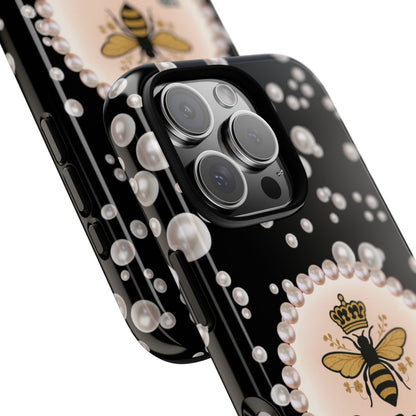 Personalized Boujee-Themed Tough iPhone 16 Pro Case (Black and Pearl Emblem)