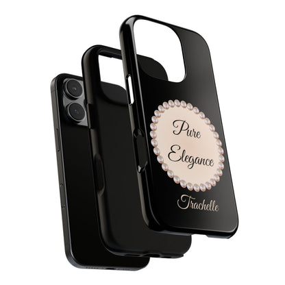 Personalized Boujee-Themed Tough iPhone 16 Pro Case (Black and Pearl Emblem)