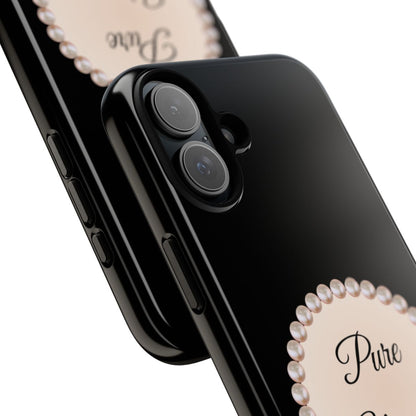 Personalized Boujee-Themed Tough iPhone 16 Plus Case (Black and Pearl Emblem)