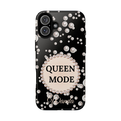 Personalized Boujee-Themed Tough iPhone 16 Plus Case (Black and Pearl Emblem)