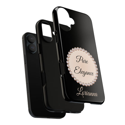 Personalized Boujee-Themed Tough iPhone 16 Plus Case (Black and Pearl Emblem)