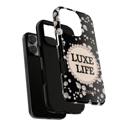 Personalized Boujee-Themed Tough iPhone 16 Pro Case (Black and Pearl Emblem)