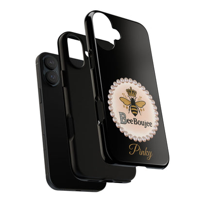 Personalized Boujee-Themed Tough iPhone 16 Plus Case (Black and Pearl Emblem)