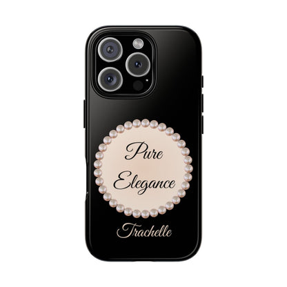 Personalized Boujee-Themed Tough iPhone 16 Pro Case (Black and Pearl Emblem)