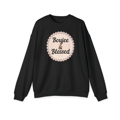 CUSTOMIZABLE "Boujee & Blessed Pearl Emblem - Drop Shoulder Sweatshirt