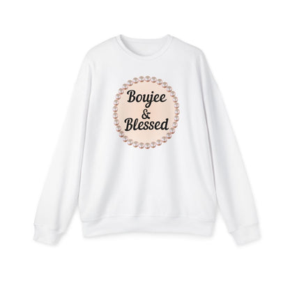CUSTOMIZABLE "Boujee & Blessed Pearl Emblem - Drop Shoulder Sweatshirt