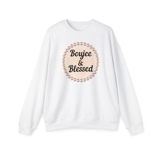 CUSTOMIZABLE "Boujee & Blessed Pearl Emblem - Drop Shoulder Sweatshirt