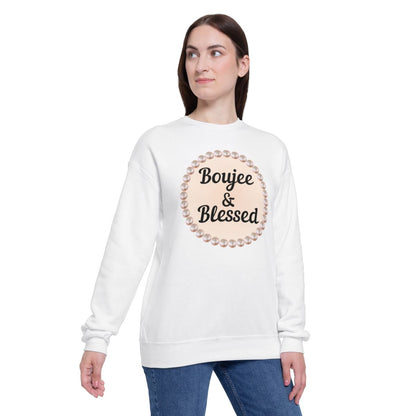 CUSTOMIZABLE "Boujee & Blessed Pearl Emblem - Drop Shoulder Sweatshirt