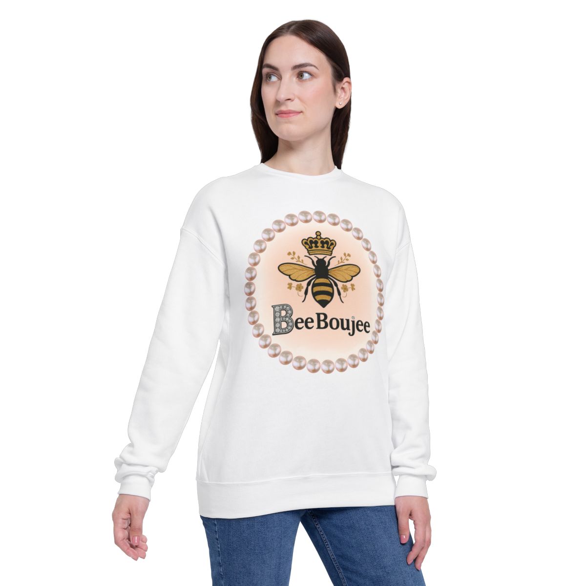 CUSTOMIZABLE "Bee" Boujee Pearl Emblem - Drop Shoulder Sweatshirt